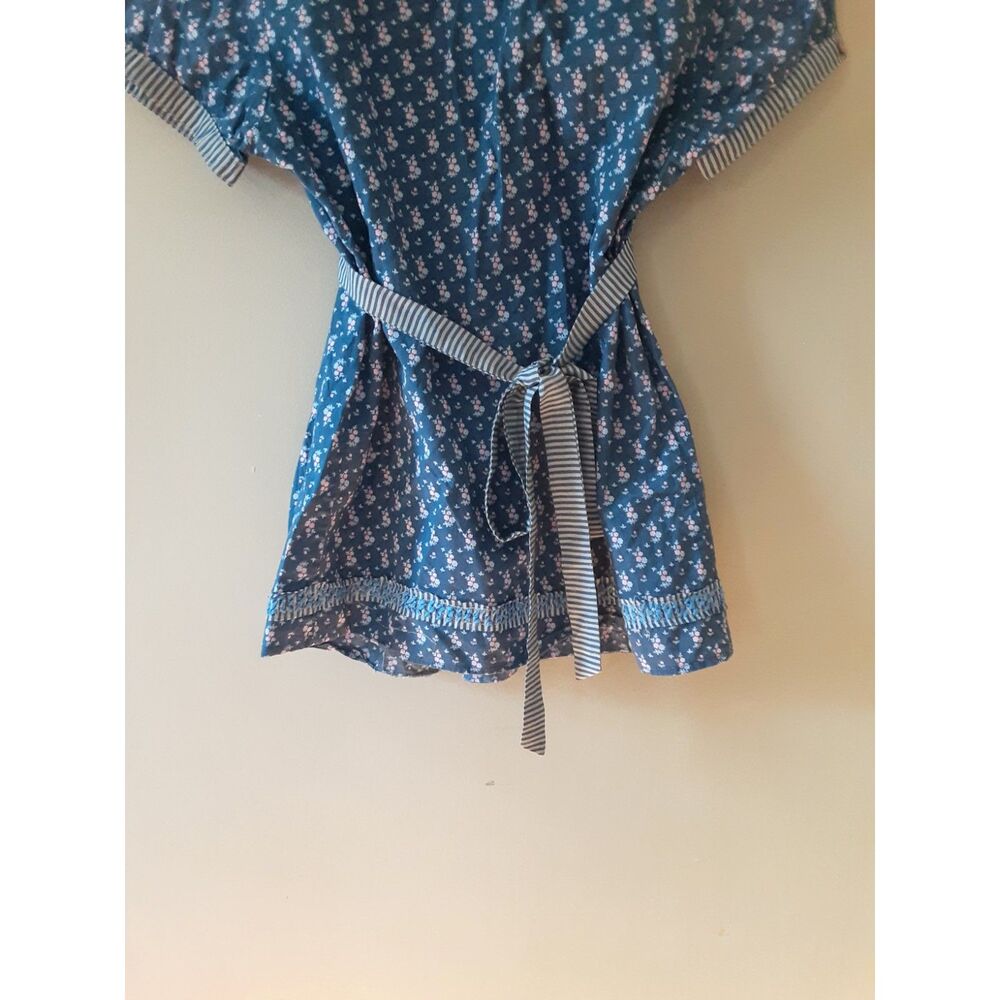 Forever 21 Women Blue Floral Embriodered Tie Babydoll Top Cottagecore Size M - Picture 5 of 6